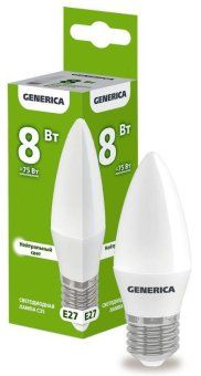 лампа светодиодная c35 8вт свеча 4000к e27 230в generica ll-c35-08-230-40-e27-g от магазина Штепсель и батарейка.