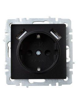 розетка brite рюш10-1-брч 16а с usb a+a 2.1а с заземл. защ. шторки механизм черн. iek br-r14-16-u21-d21-k02 от магазина Штепсель и батарейка. - фото_2