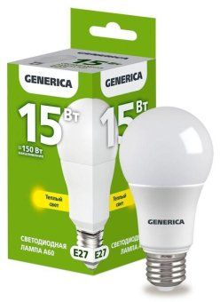 лампа светодиодная a60 15вт грушевидная 3000к e27 230в generica ll-a60-15-230-30-e27-g от магазина Штепсель и батарейка.