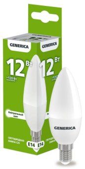 лампа светодиодная c35 12вт свеча 4000к e14 230в generica ll-c35-12-230-40-e14-g от магазина Штепсель и батарейка.
