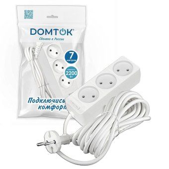 удлинитель 3х7м без заземл. 10а ip20 2.2квт пвс 2х1 бел. domtok 2353 от магазина Штепсель и батарейка. - фото_2