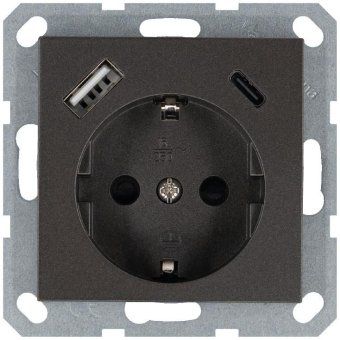 розетка shuko 16а с заземл. защ. шторки с 2-мя заряд. устройствами usb тип a+c 25вт механизм мокко jasmart g5501usb-25z от магазина Штепсель и батарейка.