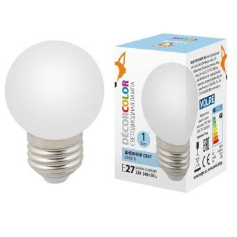 лампа светодиодная led-g45-1w/6000k/e27/fr/с 1вт шар матовая 6000к холод. бел. e27 декоративная (упак. картон) volpe ul-00005806 от магазина Штепсель и батарейка.