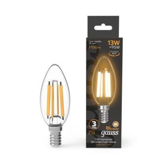 лампа светодиодная филаментная black filament 13вт свеча 2700к тепл. бел. e14 1100лм gauss 103801113 от магазина Штепсель и батарейка.