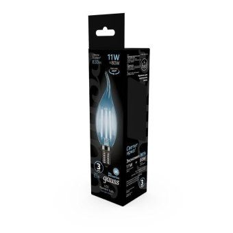 лампа светодиодная филаментная black filament 11вт свеча на ветру 4100к нейтр. бел. e14 830лм gauss 104801211 от магазина Штепсель и батарейка.