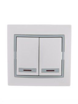 выключатель 2-кл. сп mira 10а ip20 с подсветкой с сер. вставкой бел. lezard 701-0215-112 от магазина Штепсель и батарейка.