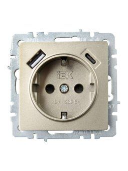 розетка brite рюш11-1-брш 16а с usb a+c 18вт с заземл. защ. шторки механизм шампань iek br-r14-16-u22-018-k37 от магазина Штепсель и батарейка. - фото_3