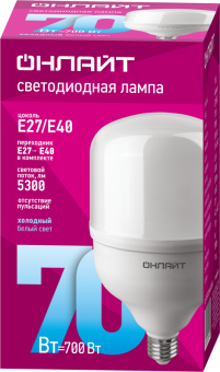 лампа светодиодная высокомощная 82 907 oll-t140-70-230-865-e27e40 70вт 6500к холод. бел. e27/e40 5300лм 176-264в онлайт 82907 от магазина Штепсель и батарейка. - фото_2