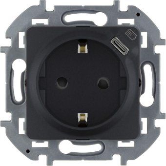 розетка 1-м сп inspiria 16а ip20 250в 2p+e немецк. стандарт с заряд. устройством usb тип c 1.5а 5в механизм антрацит leg 673773 от магазина Штепсель и батарейка.
