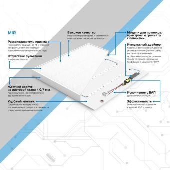 светильник светодиодный mir 30вт 4000к ip40 3700лм 595х595х50мм дво офисный рассеив. призма gauss g1-a0-00070-01g03-2003540 от магазина Штепсель и батарейка. - фото_5