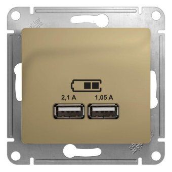розетка usb 2-м сп glossa тип a+a 5в/2100ма 2х5в/1050ма механизм титан se gsl000433 от магазина Штепсель и батарейка. - фото_2