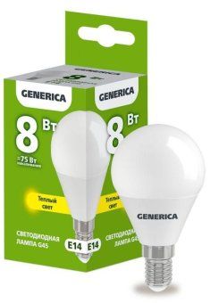лампа светодиодная g45 8вт шар 3000к e14 230в generica ll-g45-08-230-30-e14-g от магазина Штепсель и батарейка.