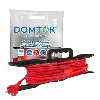 удлинитель-шнур на рамке 1х30м без заземл. 16а ip44 3.5квт кг 2х1.5 арктик морозостойкий domtok 2596 от магазина Штепсель и батарейка.
