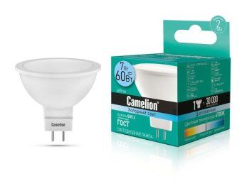 лампа светодиодная led7 jcdr/845/gu5.3 7вт рефлектор матовая 4500к бел. gu5.3 495лм 170-265в camelion 11657 от магазина Штепсель и батарейка. - фото_2