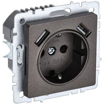 розетка brite рюш10-1-бртб 16а с usb a+a 2.1а с заземл. защ. шторки темн. механизм бронза iek br-r14-16-u21-d21-k45 от магазина Штепсель и батарейка. - фото_2