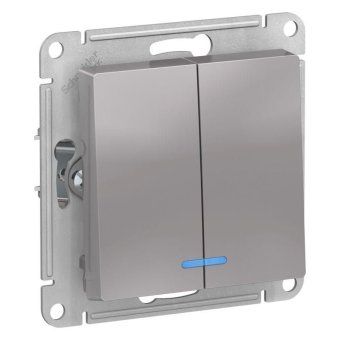 выключатель 2-кл. сп atlasdesign 10а ip20 (сх. 5а) 10ax с подсветкой механизм алюм. se atn000353 от магазина Штепсель и батарейка.