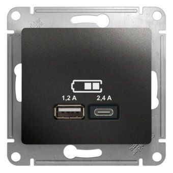 розетка usb glossa тип a+c 5в/2.4а 2х5в/1.2а механизм антрацит se gsl000739 от магазина Штепсель и батарейка.