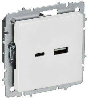 розетка brite рю11-1-браб 18вт usb a+c механизм арктич. бел. iek br-u22-018-k91 от магазина Штепсель и батарейка. - фото_2