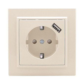 розетка 1-м сп минск 16а ip20 с заземл. защ. шторки с заряд. устройством usb 1а беж. ekf err16-028-200-usb от магазина Штепсель и батарейка.