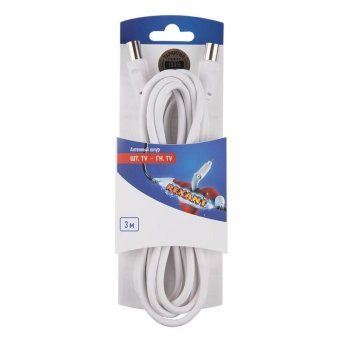 шнур антенный штекер tv- гнездо tv 3м бел. блист. rexant 06-3081 от магазина Штепсель и батарейка.