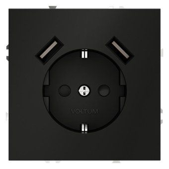 розетка 1-м сп s70 16а с usb a+a с заземл. защ. шторки механизм черн. матов. voltum vls040408 от магазина Штепсель и батарейка.
