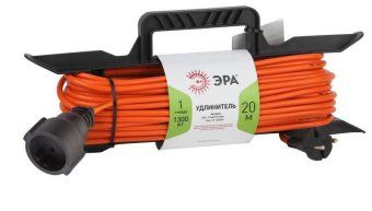 удлинитель-шнур на рамке 1х20м без заземл. 6а ip20 ufx-1-2х0.75-20m пвс 2х0.75 эра б0046821 от магазина Штепсель и батарейка.