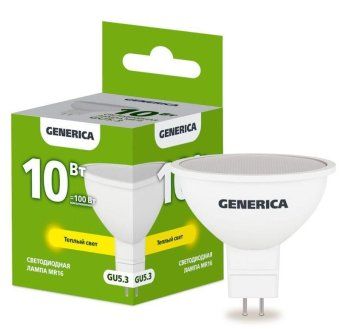 лампа светодиодная mr16 10вт софит 3000к gu5.3 230в generica ll-mr16-10-230-30-gu5-g от магазина Штепсель и батарейка.