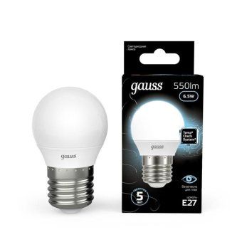лампа светодиодная black 6.5вт p45 шар 4100к нейтр. бел. e27 550лм gauss 105102207 от магазина Штепсель и батарейка.