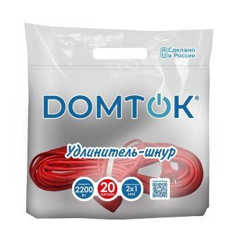удлинитель-шнур 1х20м без заземл. 10а ip20 2.2квт пвс 2х1 domtok 2489 от магазина Штепсель и батарейка. - фото_2