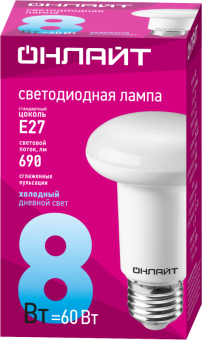 лампа светодиодная 61 143 oll-r63-8-230-6.5k-e27 8вт онлайт 61143 от магазина Штепсель и батарейка. - фото_2