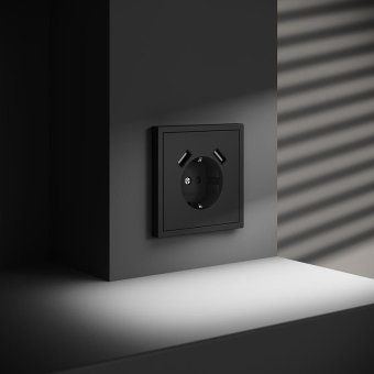 розетка 1-м сп s70 16а с usb a+a с заземл. защ. шторки механизм черн. матов. voltum vls040408 от магазина Штепсель и батарейка. - фото_6