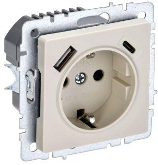 розетка brite рюш11-1-бркр 16а с usb a+c 18вт с заземл. защ. шторки механизм беж. iek br-r14-16-u22-018-k10 от магазина Штепсель и батарейка.