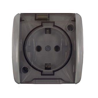 розетка 1-м оп клио 16а ip54 с заземл. с прозр. крышкой сер. universal к2229-gr от магазина Штепсель и батарейка.