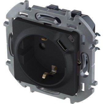 розетка 1-м сп inspiria 16а ip20 250в 2p+e немецк. стандарт с заряд. устройством usb тип c 1.5а 5в механизм антрацит leg 673773 от магазина Штепсель и батарейка. - фото_3