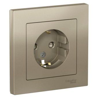 розетка 1-м сп atlasdesign 16а ip20 с заземл. защ. шторки в сборе шампань se atn000544 от магазина Штепсель и батарейка.