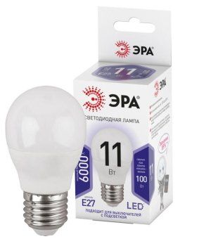 лампа светодиодная p45-11w-860-e27 шар 880лм эра б0032991 от магазина Штепсель и батарейка.