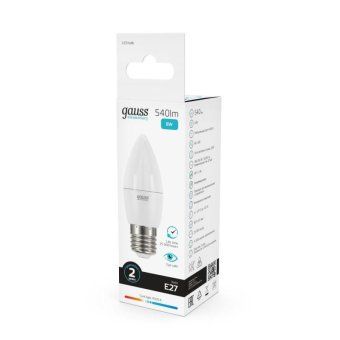 лампа светодиодная elementary 8вт свеча 4100к нейтр. бел. e27 540лм gauss 33228 от магазина Штепсель и батарейка.
