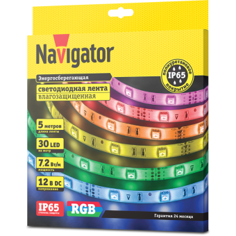 лента светодиодная 71 428 nls-5050rgb30-7.2 ip65 12b r5 7.2вт/м (уп.5м) navigator 71428 от магазина Штепсель и батарейка. - фото_2