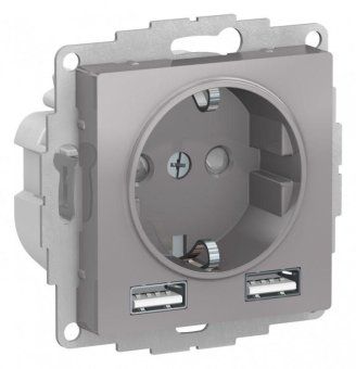 розетка 1-м сп atlasdesign 16а ip20 с 2-мя заряд. устройствами usb тип a+a 5в/2.4а 2х5в/1.2а механизм алюм. se atn000330 от магазина Штепсель и батарейка.