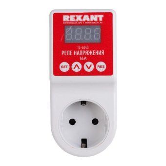 реле напряжения «вилка-розетка» с дисплеем 16а rexant 10-6040 от магазина Штепсель и батарейка.