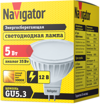 лампа светодиодная 94 262 nll-mr16-5-12-3k-gu5.3 5вт 3000к тепл. бел. gu5.3 360лм 12в navigator 94262 от магазина Штепсель и батарейка. - фото_2