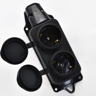колодка 2-м 16а ip44 2p+pe 220-240в с защ. крышками каучук lezard 106-0400-0110/110 от магазина Штепсель и батарейка.