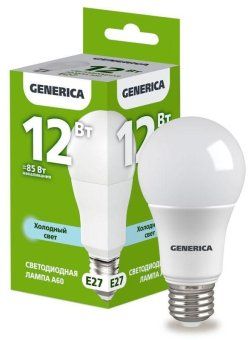 лампа светодиодная a60 12вт грушевидная 6500к e27 230в generica ll-a60-12-230-65-e27-g от магазина Штепсель и батарейка.