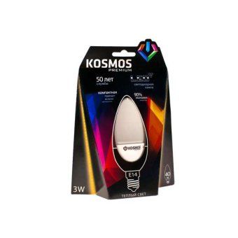 лампа светодиодная kosmos premium 3вт свеча e14 230в 3000к космос kled3wcn230ve1427 от магазина Штепсель и батарейка.