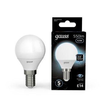 лампа светодиодная black 6.5вт p45 шар 4100к нейтр. бел. e14 550лм gauss 105101207 от магазина Штепсель и батарейка.