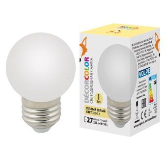 лампа светодиодная led-g45-1w/3000k/e27/fr/с 1вт шар матовая 3000к тепл. бел. e27 декоративная (упак. картон) volpe ul-00006560 от магазина Штепсель и батарейка.