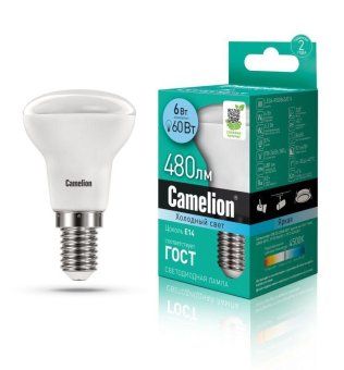 лампа светодиодная led6 r50/845/e14 6вт рефлектор матовая 4500к бел. e14 480лм 170-265в camelion 11659 от магазина Штепсель и батарейка.