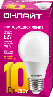 лампа светодиодная 71 649 oll-a60-10-230-2.7k-e27 10вт грушевидная 2700к тепл. бел. e27 750лм 220-240в онлайт 71649 от магазина Штепсель и батарейка. - фото_2