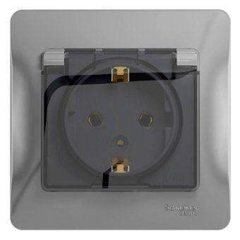 розетка 1-м сп glossa 16а ip20 с заземл. защ. шторки с крышкой в сборе алюм. se gsl000346 от магазина Штепсель и батарейка.