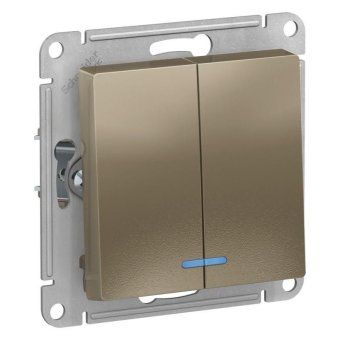 выключатель 2-кл. сп atlasdesign 10а ip20 (сх. 5а) 10ax с подсветкой механизм шампань se atn000553 от магазина Штепсель и батарейка.
